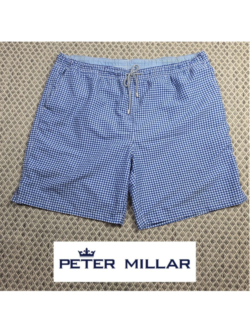 Peter Millar Seaside Collection Swim Trunks Mens XL Blue Gingham Check Lined